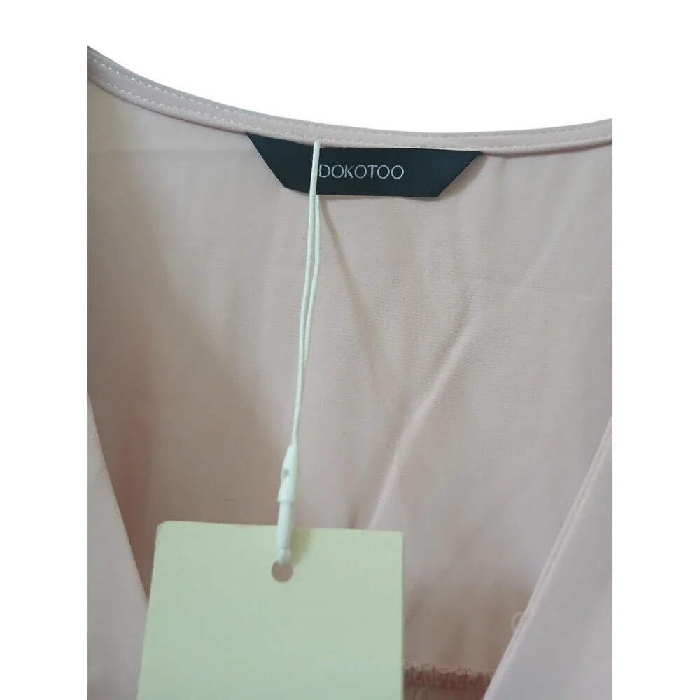 Dokotoo Blush Pink Blouse Size XL NWT Long Sleeve V Neck Casual Work Top - Picture 3 of 5